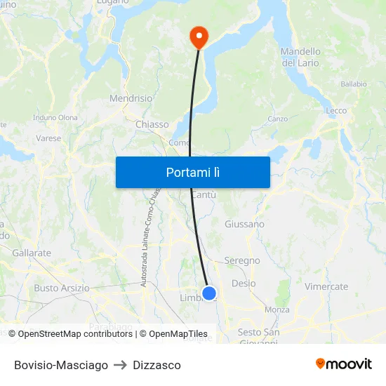 Bovisio-Masciago to Dizzasco map