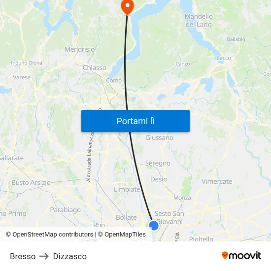 Bresso to Dizzasco map