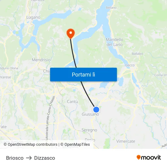 Briosco to Dizzasco map