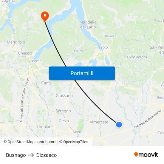 Busnago to Dizzasco map