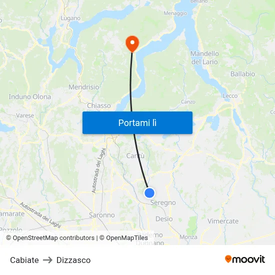 Cabiate to Dizzasco map