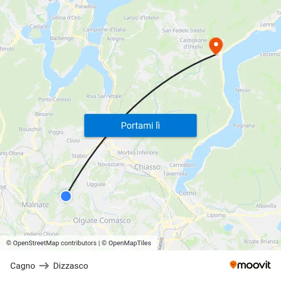 Cagno to Dizzasco map