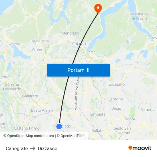 Canegrate to Dizzasco map