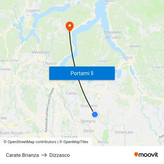 Carate Brianza to Dizzasco map