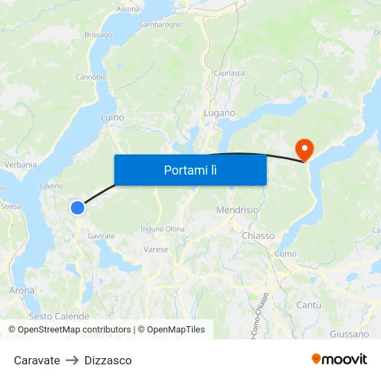 Caravate to Dizzasco map