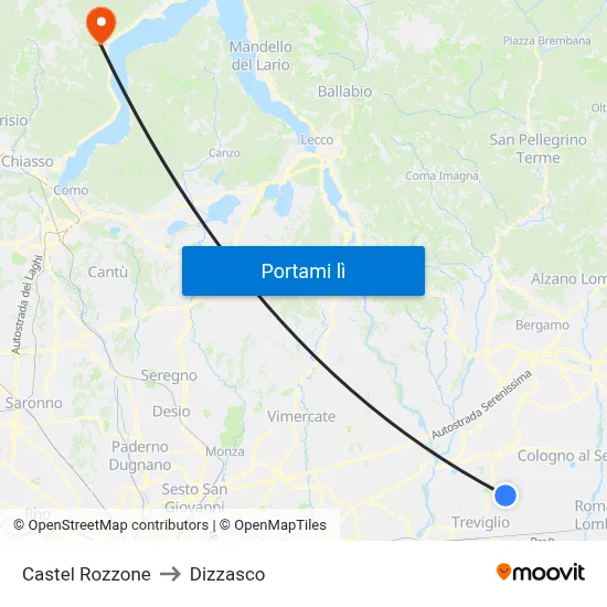 Castel Rozzone to Dizzasco map