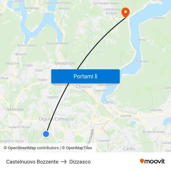 Castelnuovo Bozzente to Dizzasco map