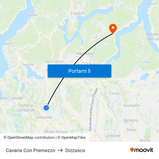 Cavaria Con Premezzo to Dizzasco map