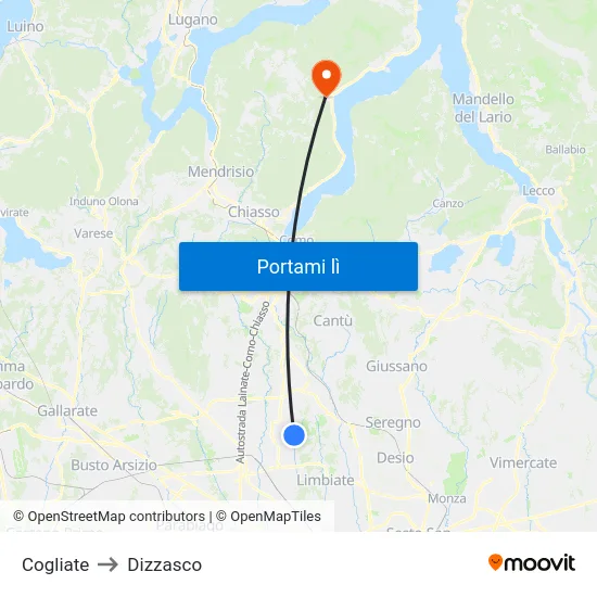 Cogliate to Dizzasco map