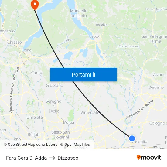 Fara Gera D' Adda to Dizzasco map