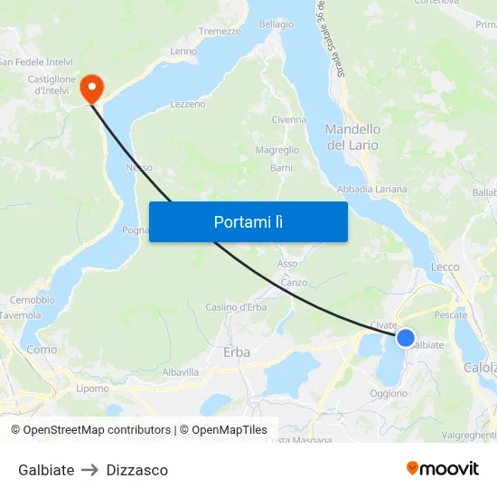 Galbiate to Dizzasco map