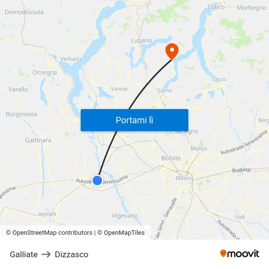 Galliate to Dizzasco map