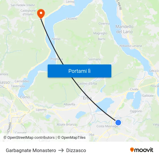 Garbagnate Monastero to Dizzasco map