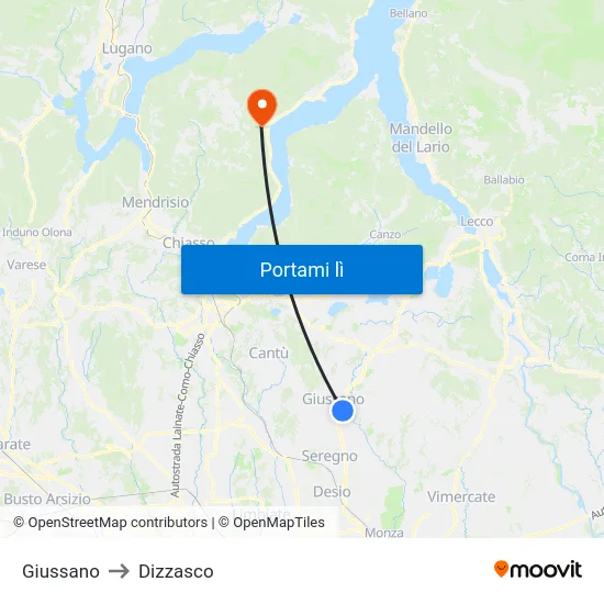 Giussano to Dizzasco map