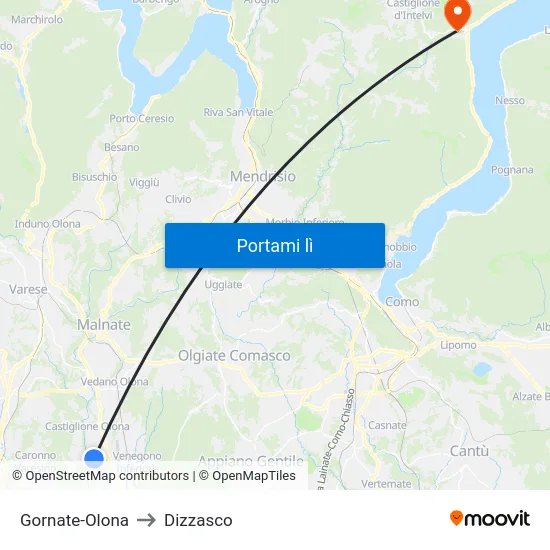 Gornate-Olona to Dizzasco map