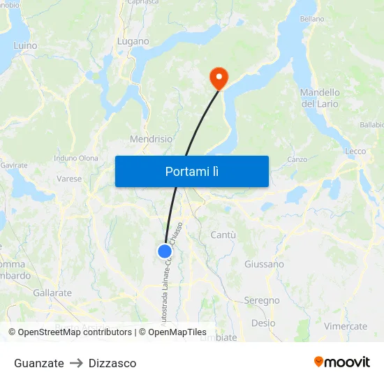 Guanzate to Dizzasco map