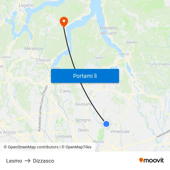 Lesmo to Dizzasco map