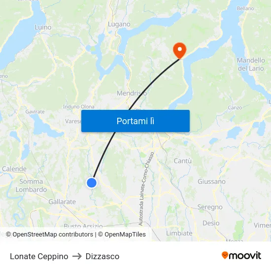 Lonate Ceppino to Dizzasco map