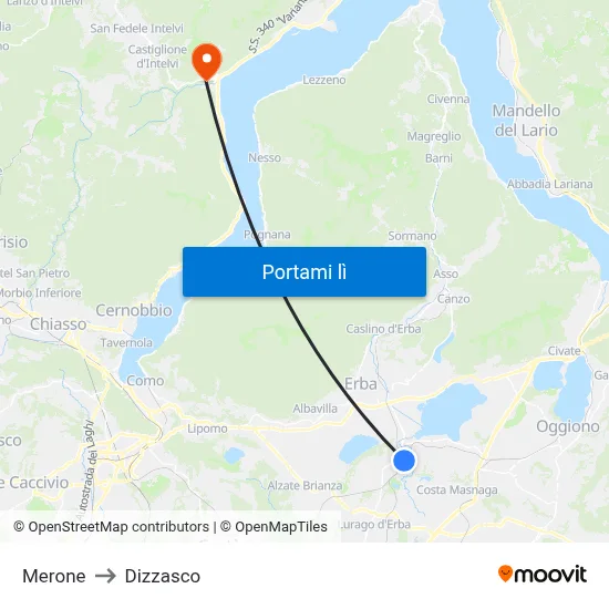 Merone to Dizzasco map