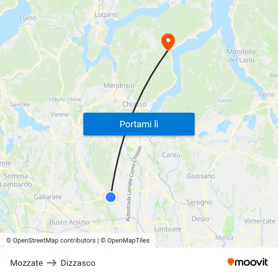 Mozzate to Dizzasco map