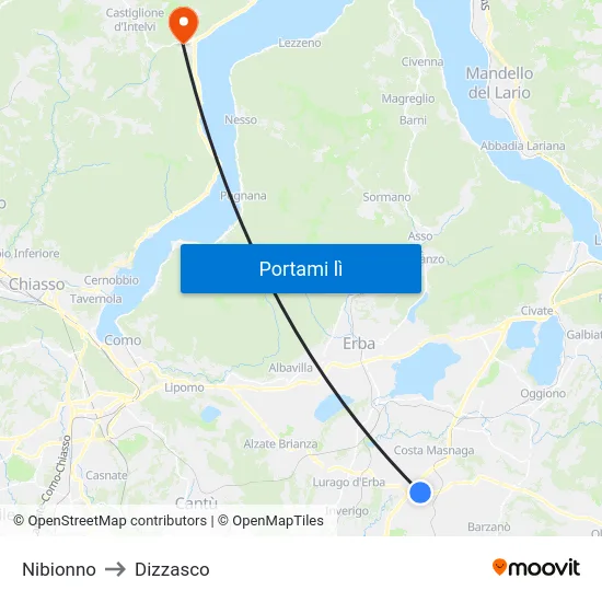 Nibionno to Dizzasco map