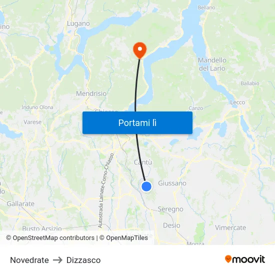 Novedrate to Dizzasco map