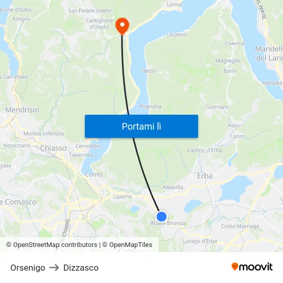 Orsenigo to Dizzasco map