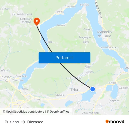 Pusiano to Dizzasco map