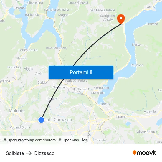 Solbiate to Dizzasco map