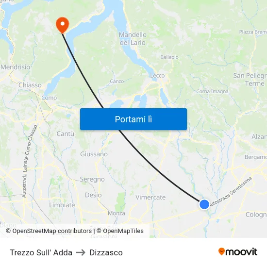 Trezzo Sull' Adda to Dizzasco map