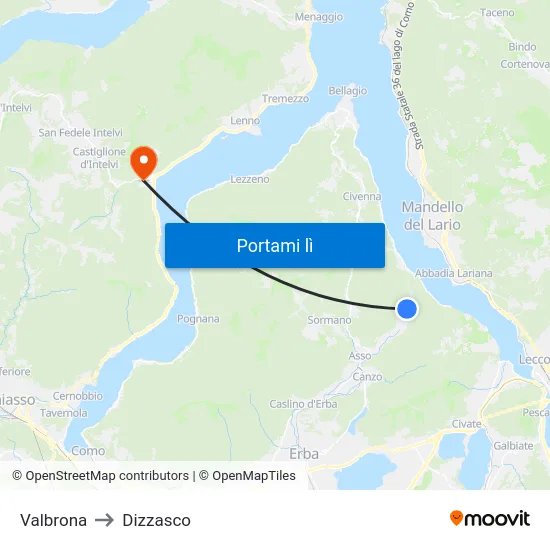 Valbrona to Dizzasco map