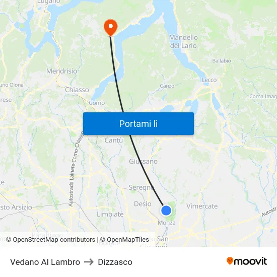 Vedano Al Lambro to Dizzasco map