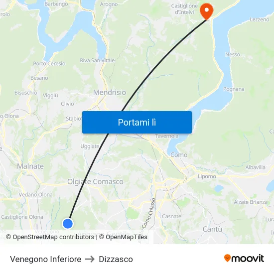 Venegono Inferiore to Dizzasco map