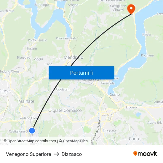 Venegono Superiore to Dizzasco map