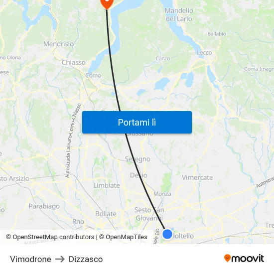 Vimodrone to Dizzasco map