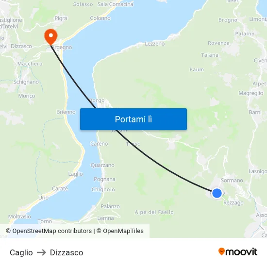 Caglio to Dizzasco map
