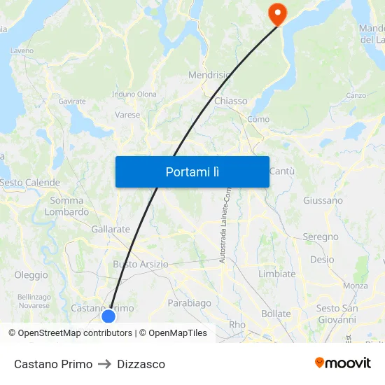Castano Primo to Dizzasco map