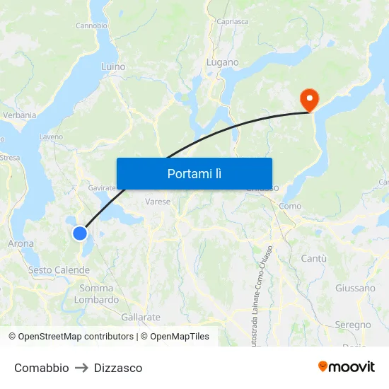 Comabbio to Dizzasco map