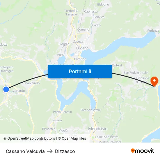 Cassano Valcuvia to Dizzasco map