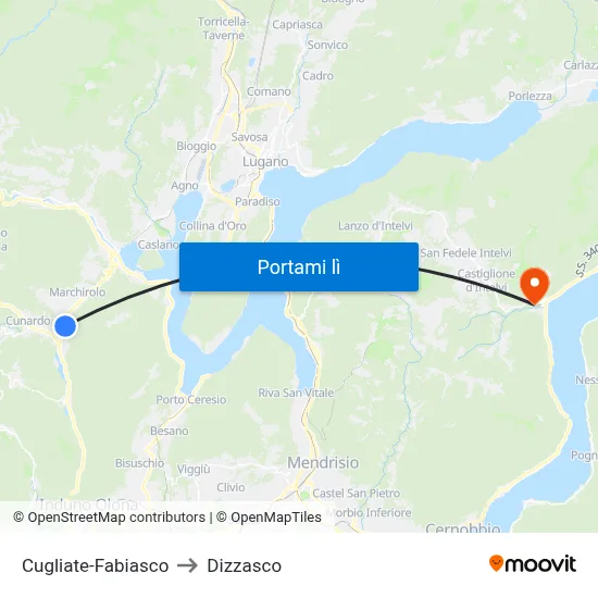 Cugliate-Fabiasco to Dizzasco map
