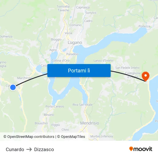 Cunardo to Dizzasco map