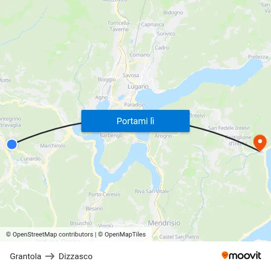 Grantola to Dizzasco map