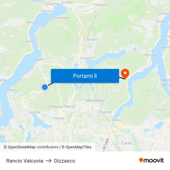 Rancio Valcuvia to Dizzasco map