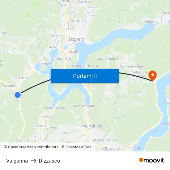 Valganna to Dizzasco map