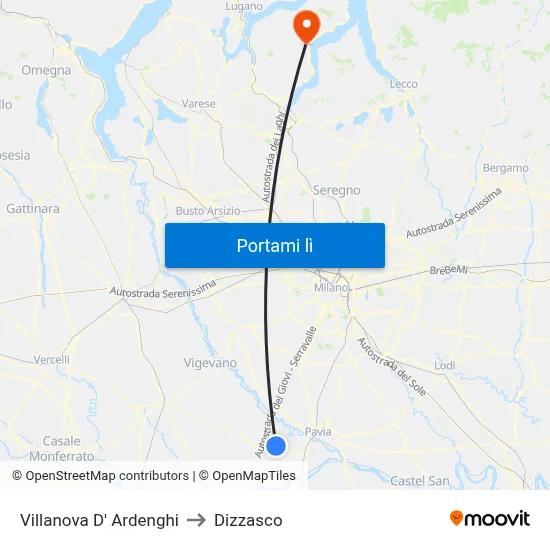 Villanova D' Ardenghi to Dizzasco map