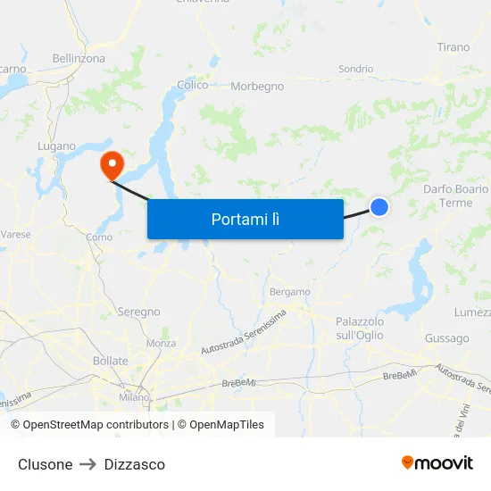 Clusone to Dizzasco map