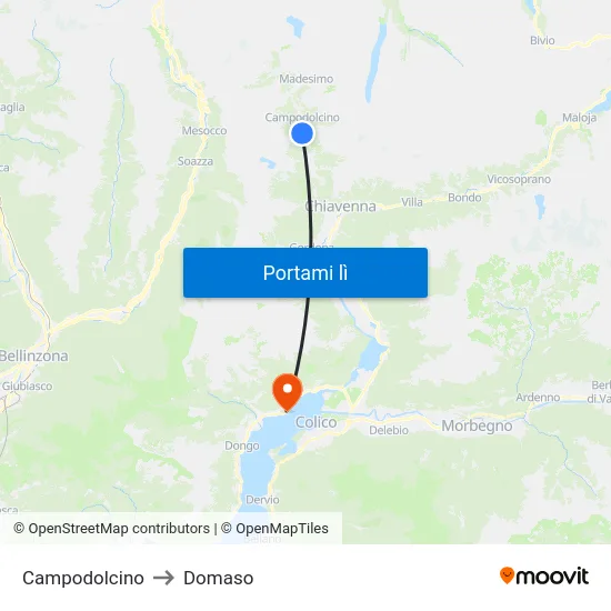 Campodolcino to Domaso map