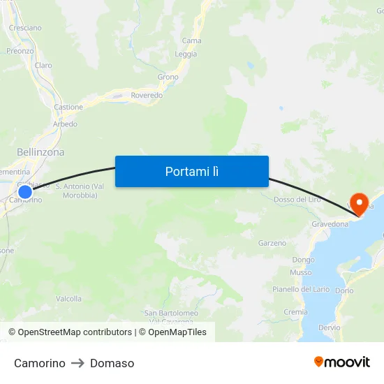 Camorino to Domaso map