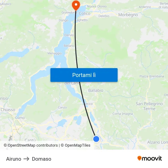 Airuno to Domaso map