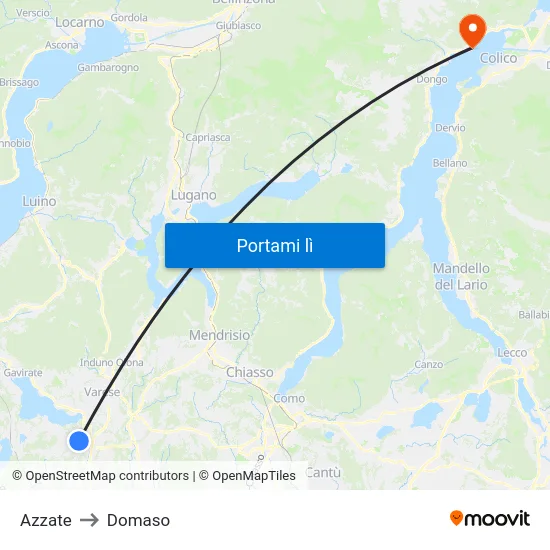 Azzate to Domaso map